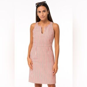 Gretchen Scott Pink White Striped sleeveless dress cotton split v neck S